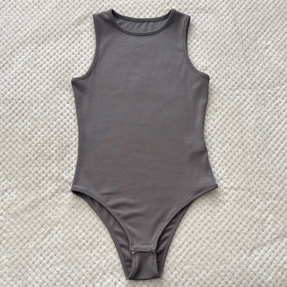 🖤 Vintage-Style Gray Ribbed Bodysuit, Size Small 🖤 - Picture 1 of 8